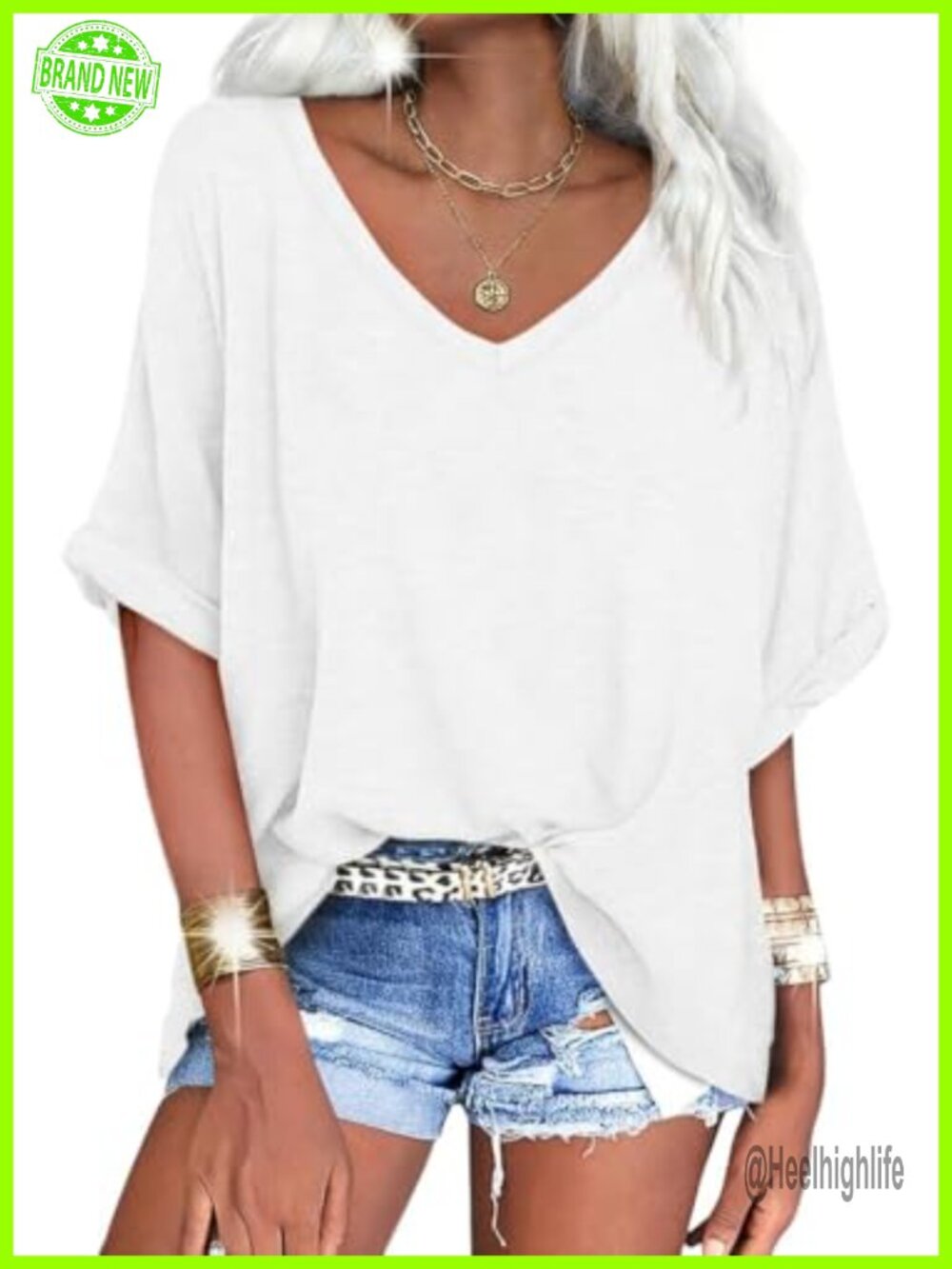 Womens V Neck Oversized T-Shirt Short Sleeve Loose Casual Summer Top